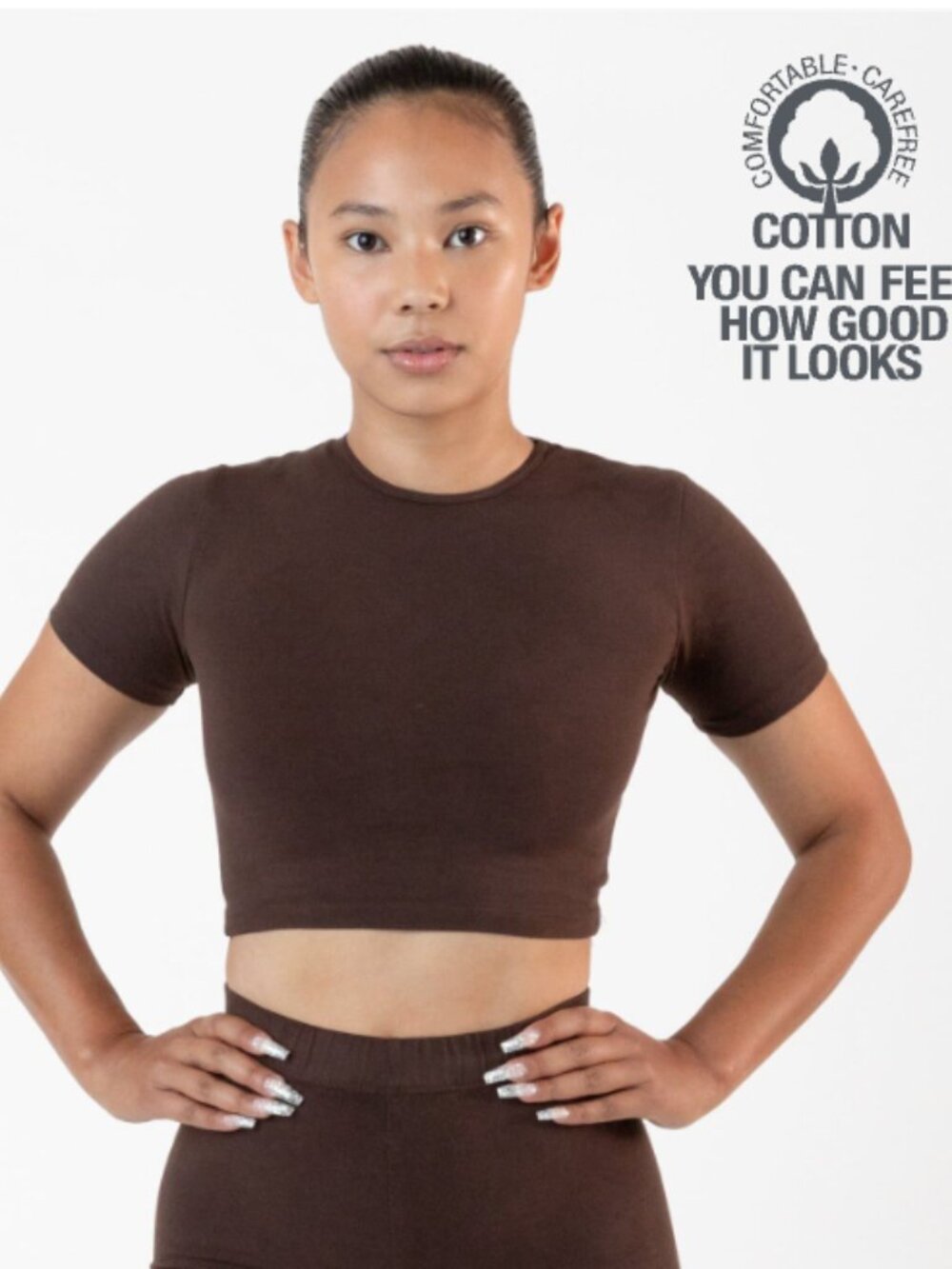 LOS ANGELES APPAREL Garment Dye Short Sleeve Crop Top Style 83078GD BROWN XS